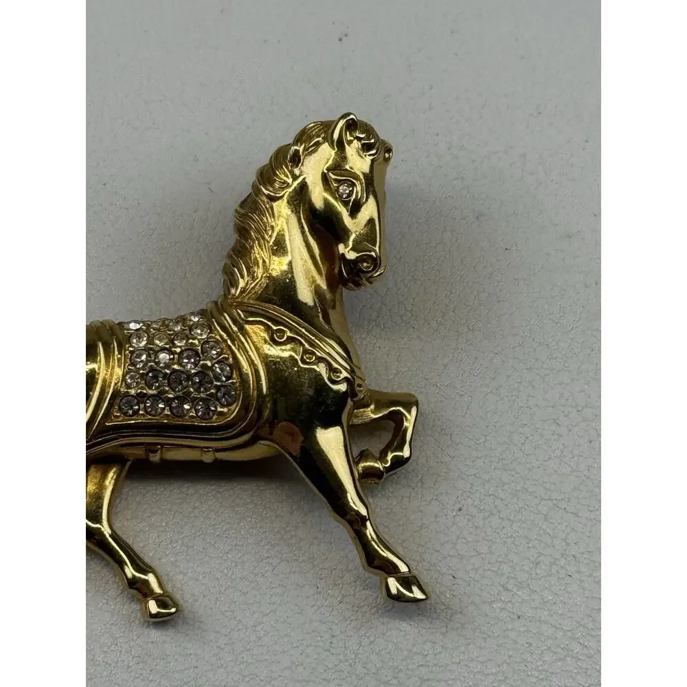 Swarovski Swan Logo Prancing Horse Clear Crystal Gold Tone Brooch